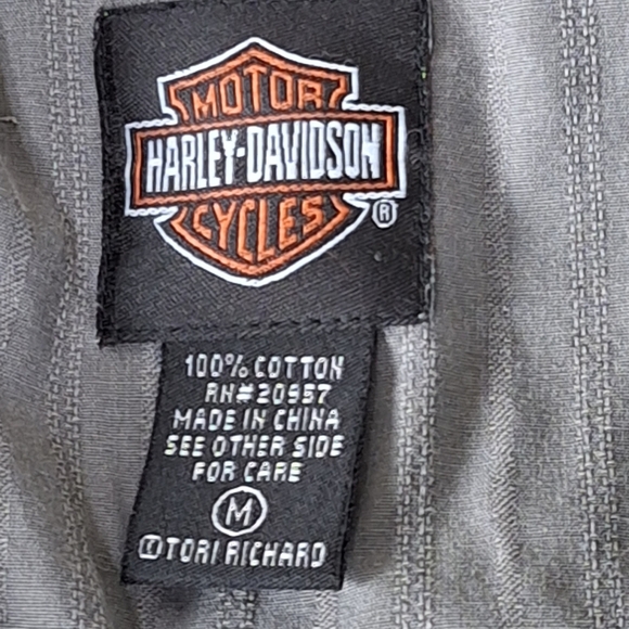 Harley Davidson Gray Moto Bikercore Long Sleeve Button Front Denim Jacket Size M - Picture 12 of 13